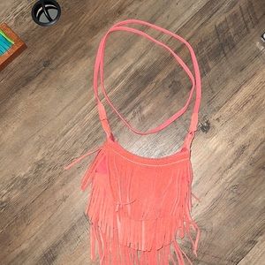 Coral leather crossbody